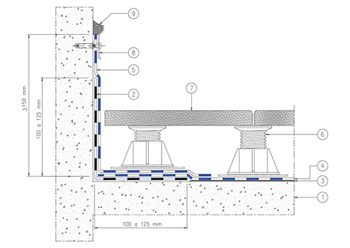 9.2 - COPERTURA PEDONABILE NON COIBENTATA 
SUPPORTO IN LATERO CEMENTO - Isolamento termico, pavimentazione tradizionale in piastrelle, 